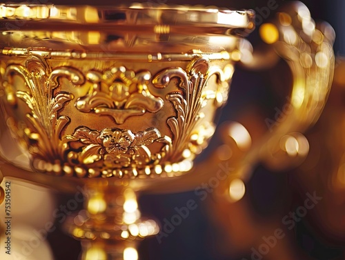 Elegant Golden Trophy Cup Close-up 