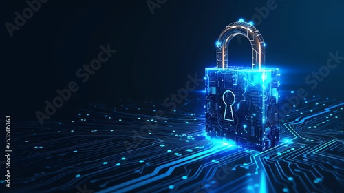 Obraz na płótnie cyber security padlock symbolizes the protection and safeguarding of digital assets and information against unauthorized access, cyber threats, and malicious activities w salonie