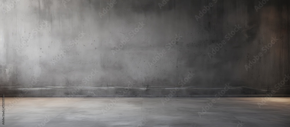 Panoramic black and gray cement concrete floor and wall interiors showcasing products Aged textures with marks and fissures - obrazy, fototapety, plakaty 