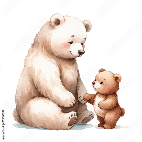Papa bear and baby bear illustrations. watercolor illustration, Cute Father Bear With Kid. Parenting cartoon, bear parent and kid. cute father's day. © JR BEE