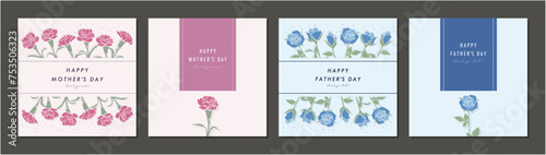 母の日　父の日　素材セット　フレーム　背景　ベクターイラスト　カーネーション　バラ　