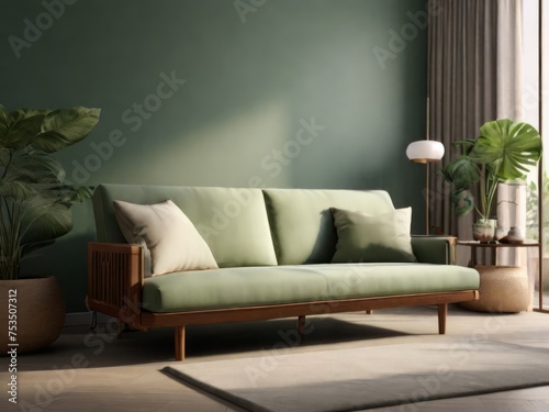 a modern living room with a comfortable leather sofa, stylish furniture, and contemporary interior design The space features a cozy lounge area, soft carpet, and elegant decor photo