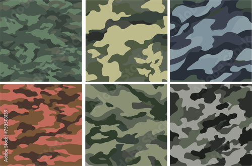 Set Pattern Contemporary Urban Camouflage Vector Military Textile Print, Abstract Army Style Modern Fabric Template seamless pattern	