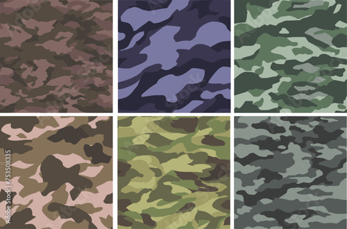 Set Pattern Contemporary Urban Camouflage Vector Military Textile Print, Abstract Army Style Modern Fabric Template seamless pattern	