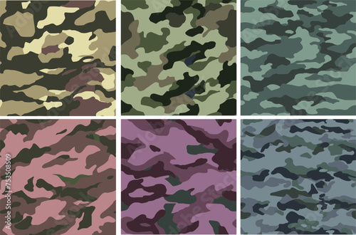 Set Pattern Contemporary Urban Camouflage Vector Military Textile Print, Abstract Army Style Modern Fabric Template seamless pattern	