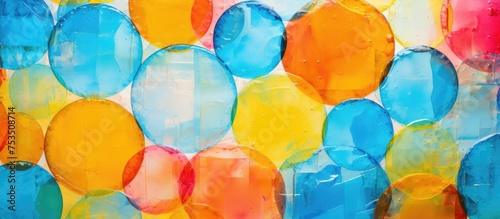 Acrylic background images with vibrant blue yellow and red hues Acrylic glass pattern design featuring circles and squares