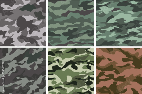 Set Pattern Contemporary Urban Camouflage Vector Military Textile Print, Abstract Army Style Modern Fabric Template seamless pattern	