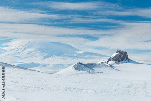 Mount Erebus and Castle Rock on Ross Island, Antartica