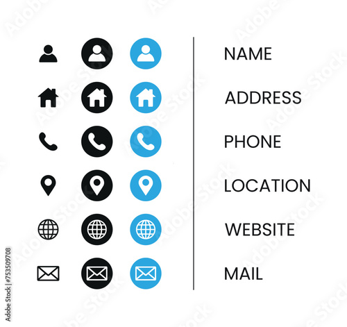 Web contact us icon. Business Contact Us information icons collection. 