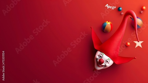 A banner featuring a jester hat with the text "April Fools'! " popping out