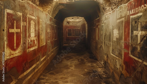 Fictitious recreation of an christian catacomb photo