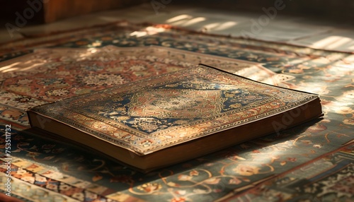 The holy book Al-Quran is in a large mosque. Ramadan blessings.