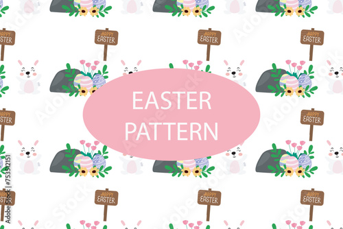 adorable cute easter pastel color pattern decoration background. bunny, flower, egg