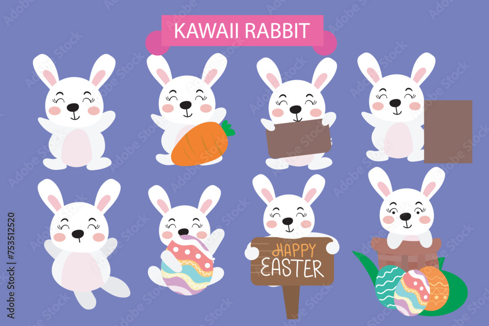 Obraz premium cartoon little rabbit on the easter celebration. Collection of Easter bunny and egg. easter egg, bunny character, banner templates