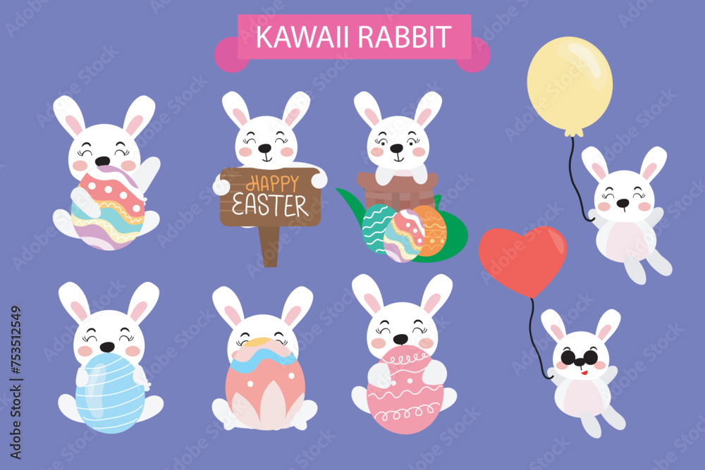 cartoon little rabbit on the easter celebration. Collection of Easter bunny and egg. easter egg, bunny character, banner templates