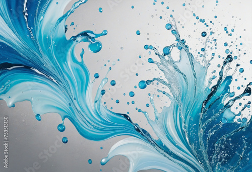 Watercolor ink art with blue glitter 3d splashes and splash