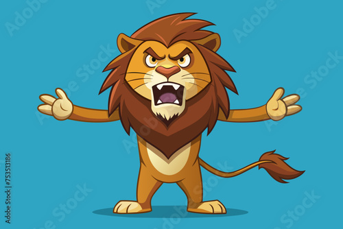 An angry  lion slave has his arms open, full length