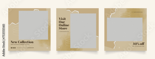 Social media template banner blog fashion sale promotion. fully editable instagram and facebook square post frame puzzle organic sale poster. brown beige watercolor vector background