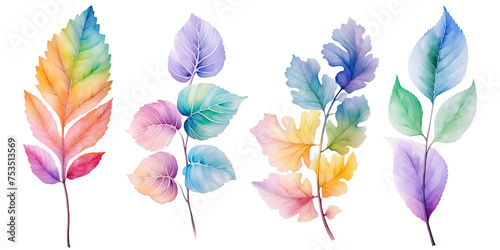 Watercolor colorful spring floral Pastel Leaves and flowers elements isolated on background, bouquets greeting or wedding card decoration. © TANATPON