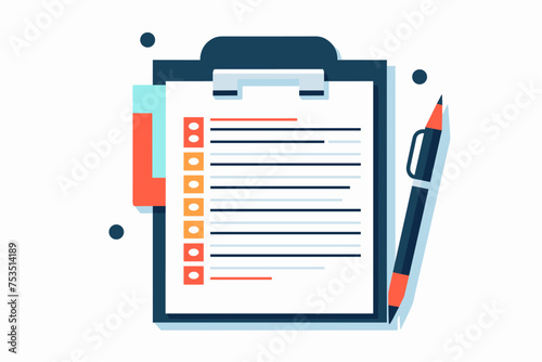 To do list and planning checklist concept. Checking on paper to do list, Daily task or agreement, Clipboard, Flat design style. Isolated vector illustration