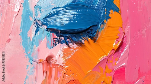 Dynamic Brushstrokes in Pink, Blue, and Orange photo