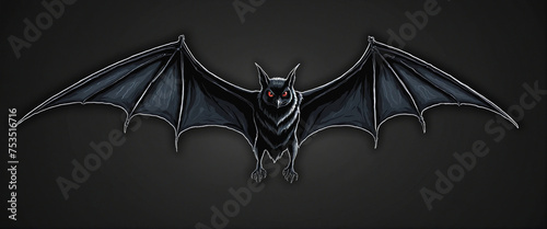 Flying bat with wings doodle set