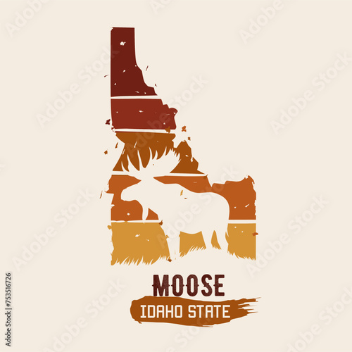 vector of moose idaho in sunset with grunge style perfect for stickers, apparel, print, etc