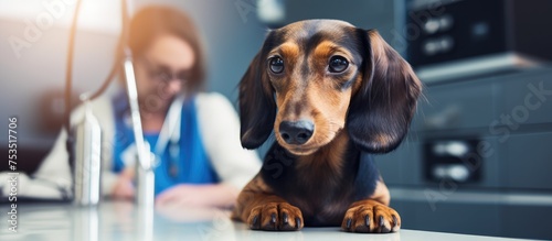 Adorable Dog Sitting on Tab...
