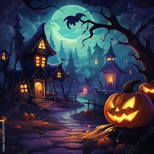 illustration of colorful halloween pumpkin and witch cult background, Generative ai