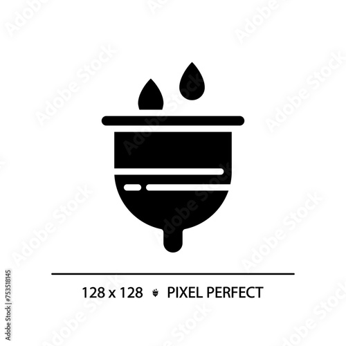 Menstrual cup black glyph icon. Feminine hygiene product. Medicinal silicone, liquid collection. Intrauterine device. Silhouette symbol on white space. Solid pictogram. Vector isolated illustration