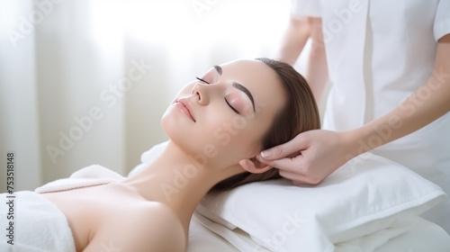 Peaceful Relaxation: Woman Receiving Gentle Head Massage