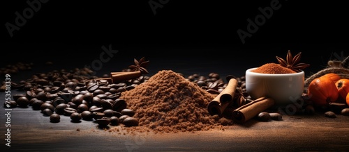 Rich Aroma and Flavors - Coffee Cup Surrounded by Roasted Coffee Beans and Nuts photo