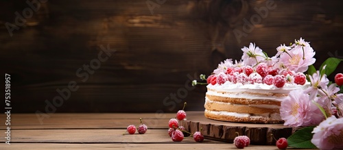 Delicate Floral Accents Adorn a Delectable White Cake, Perfect for Special Celebrations photo