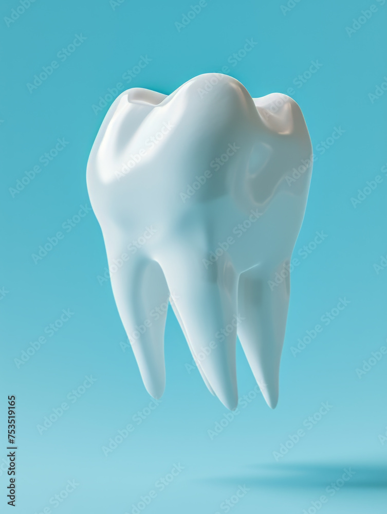A pristine white molar stands against a soothing blue backdrop A pristine white molar stands against a soothing blue backdrop