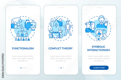 фотографія Theories of social stratification blue onboarding mobile app screen