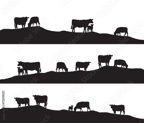 Sri Krishna and cows Silhouette