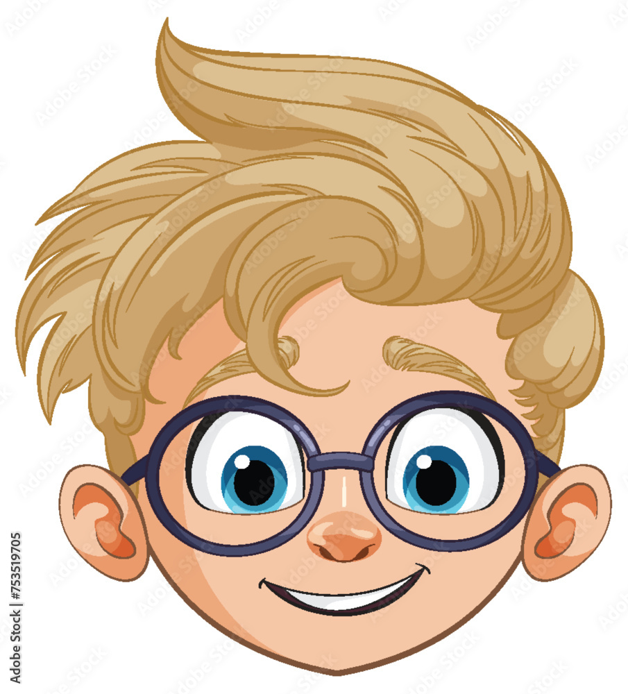Vector graphic of a smiling boy with glasses