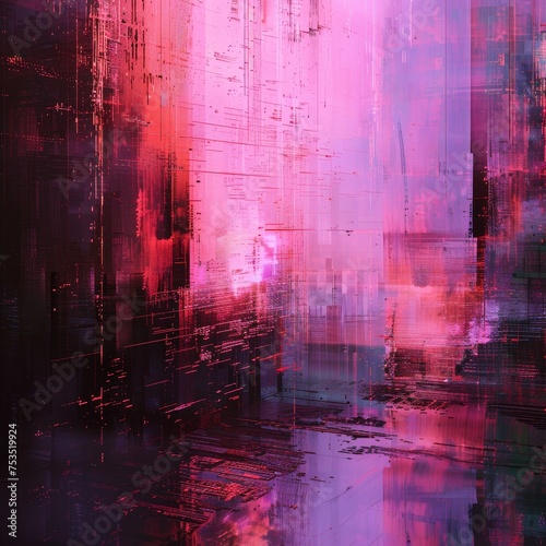 Glitch art with cyberpunk vibes over metallic textures, softened by subtle shadows.