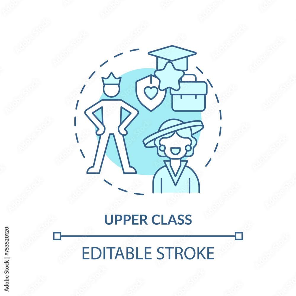 Upper class soft blue concept icon. Class system. Richest members of society. Affluent lifestyle. Round shape line illustration. Abstract idea. Graphic design. Easy to use in article Upper class soft blue concept icon. Class system. Richest members of society. Affluent lifestyle. Round shape line illustration. Abstract idea. Graphic design. Easy to use in article