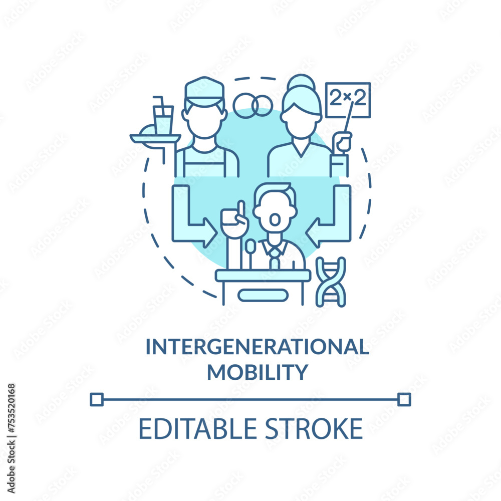 Intergenerational mobility soft blue concept icon. Pattern of social mobility. Change social status across generation. Round shape line illustration. Abstract idea. Graphic design. Easy to use Intergenerational mobility soft blue concept icon. Pattern of social mobility. Change social status across generation. Round shape line illustration. Abstract idea. Graphic design. Easy to use