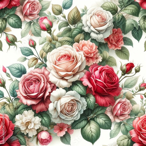 Watercolor of roses and leaves