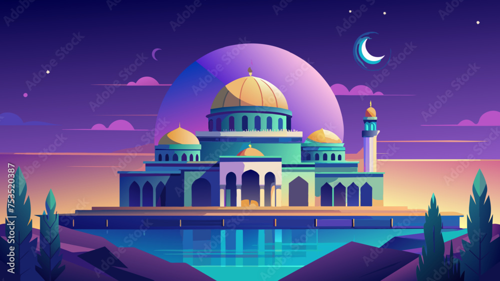 mosque at night vector illustration 