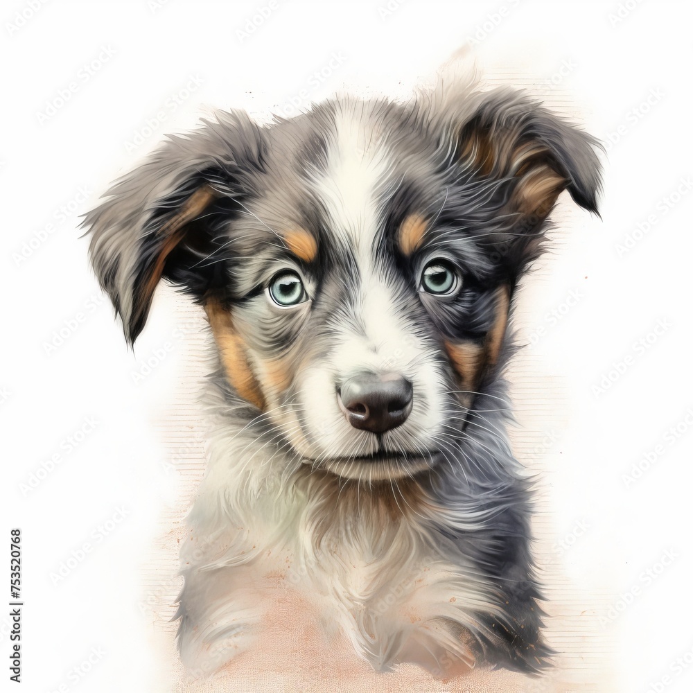drawing illustration of border collie puppy isolated on white drawing illustration of border collie puppy isolated on white