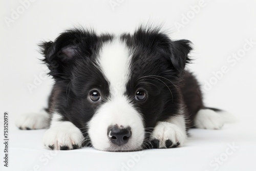 Captivating Border Collie Puppy with Soulful Gaze Resting Peacefully - Generative AI © Gelpi