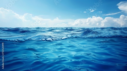 The sea on a clear day, blue sky, horizon meeting the ocean