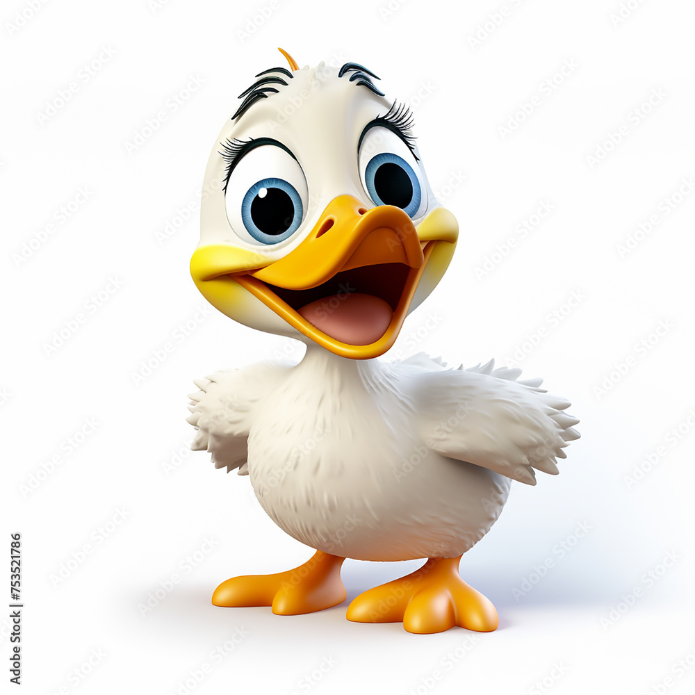 Little baby duck, cartoon illustration of a duckling on white background, Cute duckling illustration for children book. Kids book colorful illustrations with duckling, digital art Little baby duck, cartoon illustration of a duckling on white background, Cute duckling illustration for children book. Kids book colorful illustrations with duckling, digital art