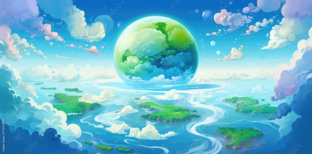 Serene Utopian World: A Surreal Eco-Fantasy Amidst the Clouds - Generative AI