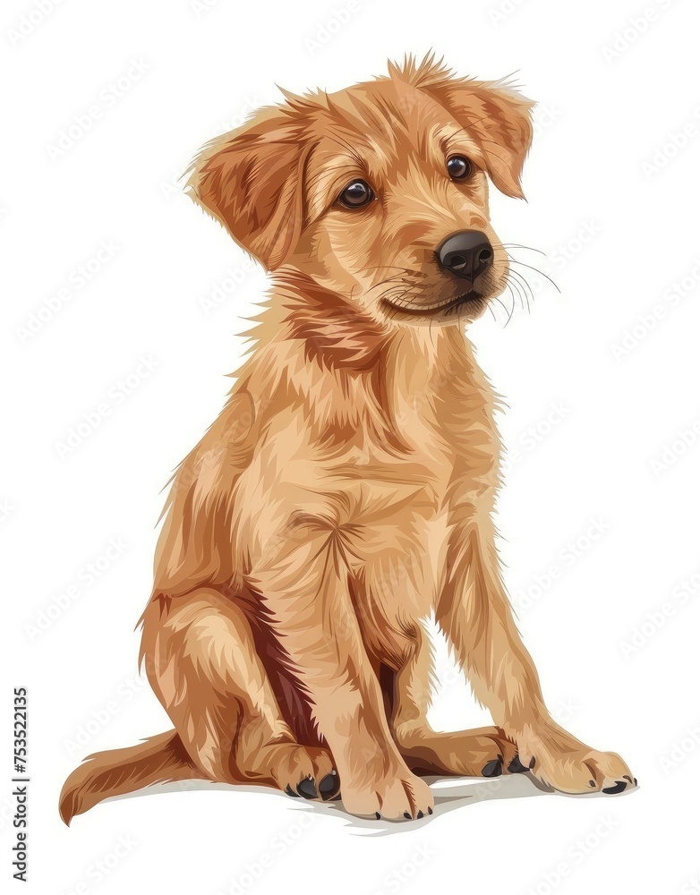 Charming Brown Terrier Puppy Sits Elegantly Against White - Artwork Generative AI