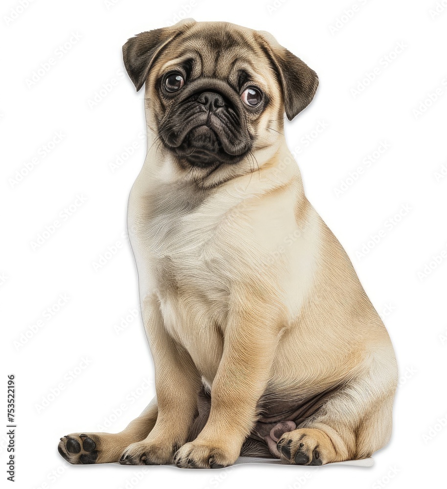 Adorable Fawn Pug Puppy With Soulful Eyes Sitting Patiently - Generative AI