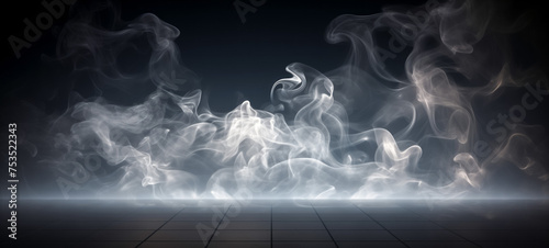 Swirling smoke patterns on a dark background with light floor